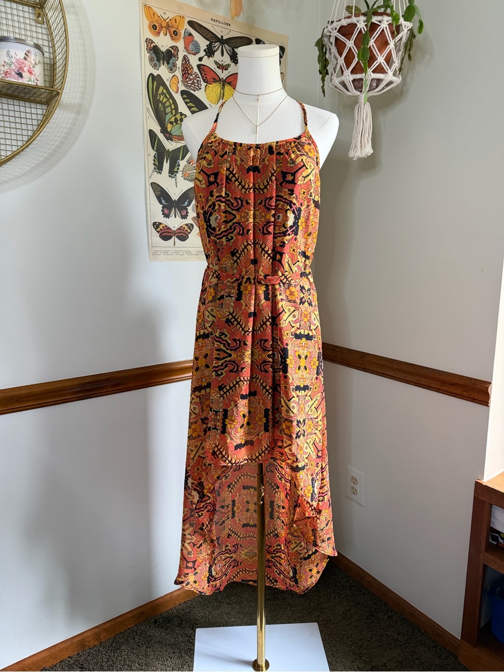 Truth Boho Multicolor Orange Maxi Dress with Spaghetti Straps